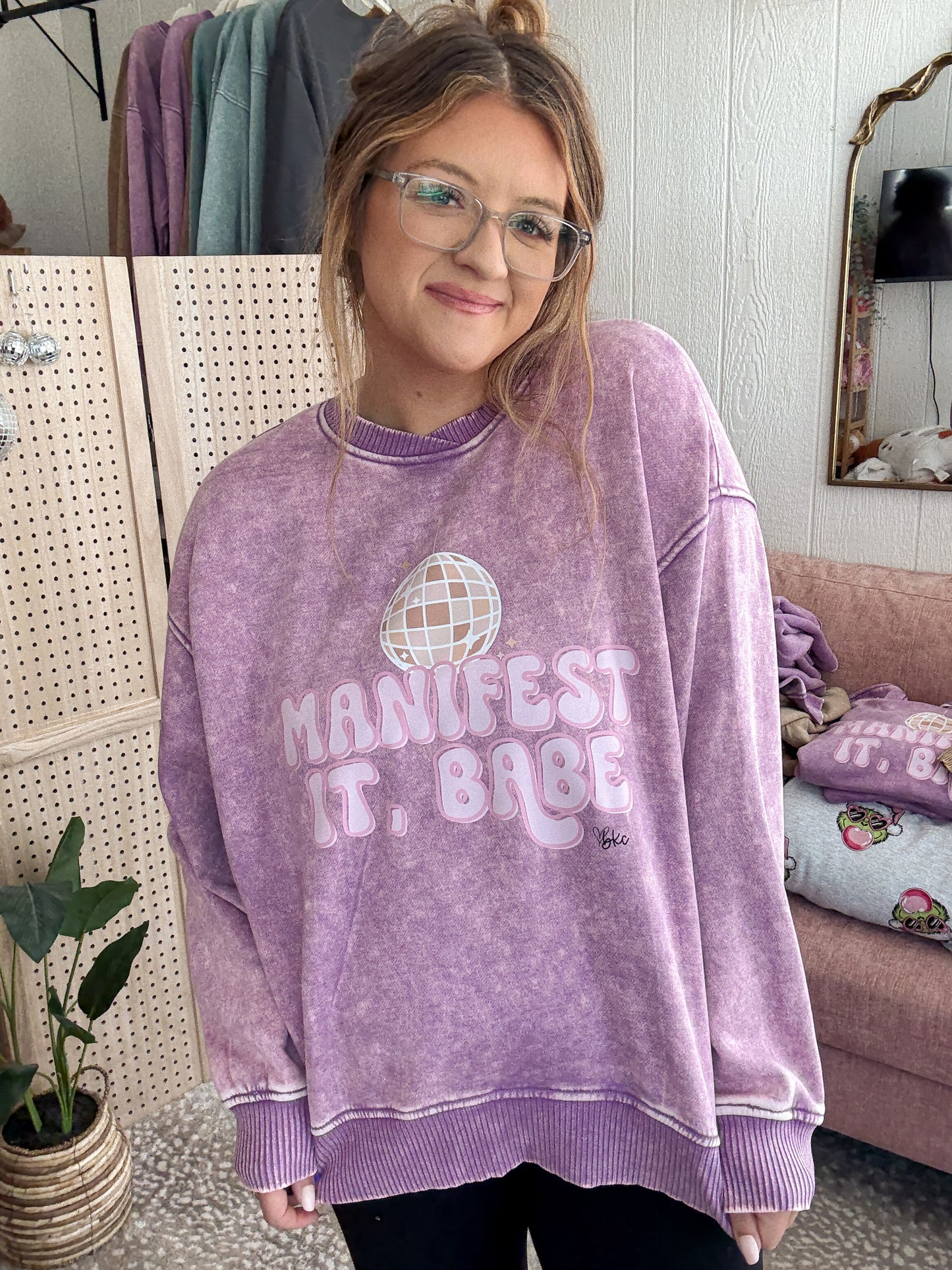 Disco Ball “manifest it, babe” Oversized Sweater