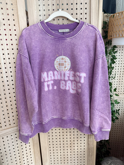 Disco Ball “manifest it, babe” Oversized Sweater