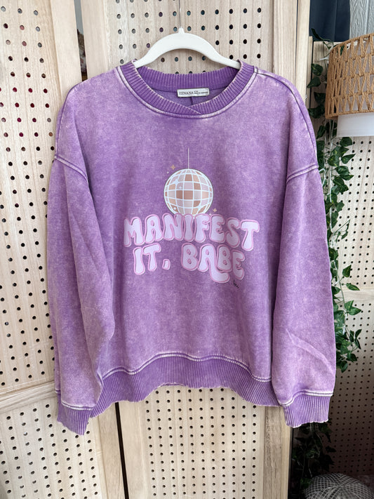 Disco Ball “manifest it, babe” Oversized Sweater