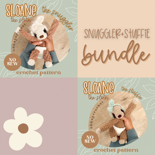 BUNDLE Sloane the Sloth STUFFIE + SNUGGLER Crochet Patterns
