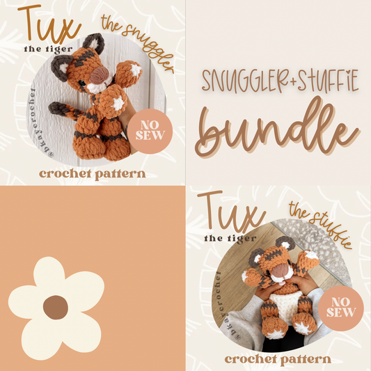 BUNDLE Tux the Tiger STUFFIE + SNUGGLER Crochet Patterns