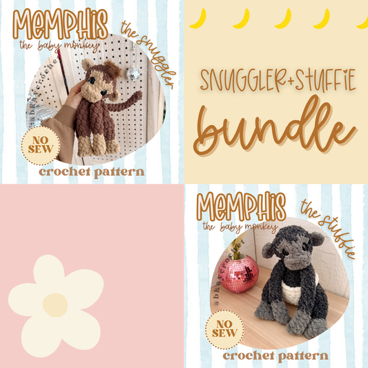 BUNDLE Memphis the Monkey STUFFIE + SNUGGLER Crochet Patterns